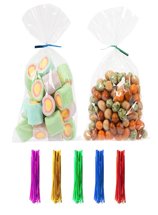 PPRAFDD 100 Pcs 6x10 Cellophane Bags Clear Cellophane Gift Bag with Twist Ties Clear Treat Bags for Bakery,Popcorn,Cookies,Candies,Dessert, Small Gift Party Favors - Image 1