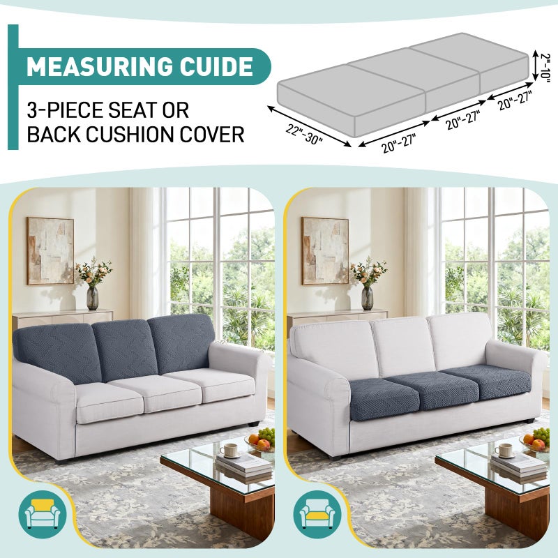Ruaozz Couch Cushion Covers for Sectional Sofa Stretch Seat Cushion Covers Washable Sofa Slipcovers for L Shaped Soft Furniture Protector Pet Friendly (3 PC Seat or Back Cover, Grey) - Image 3