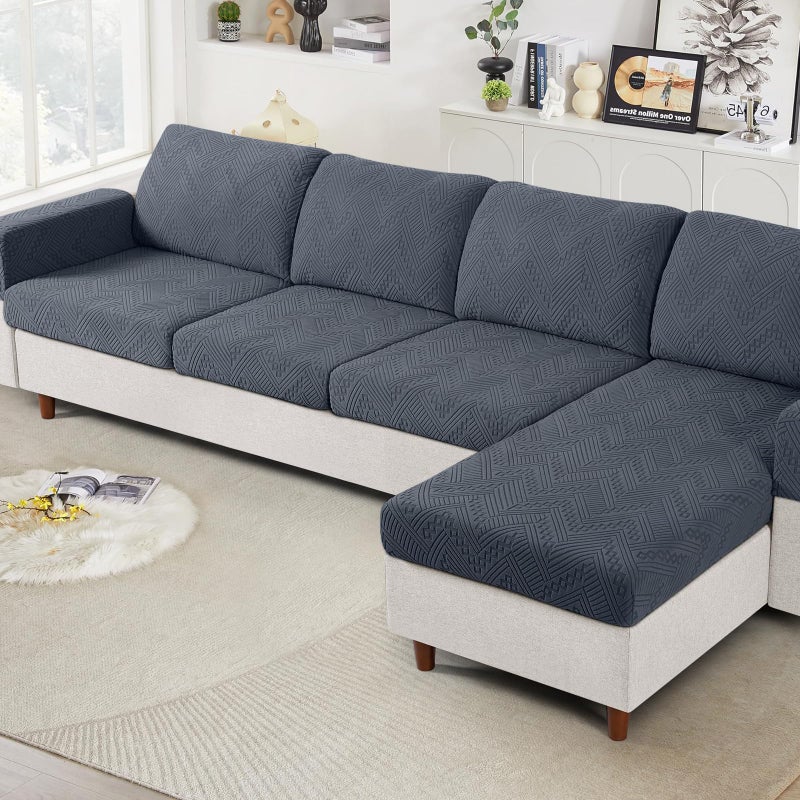 Ruaozz Couch Cushion Covers for Sectional Sofa Stretch Seat Cushion Covers Washable Sofa Slipcovers for L Shaped Soft Furniture Protector Pet Friendly (3 PC Seat or Back Cover, Grey) - Image 1