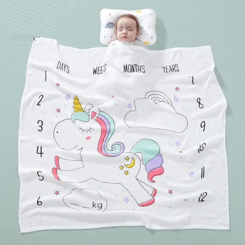 BABY STATION Bamboo Cotton Muslin Swaddle Wrapper Blanket for Babies / 2-Layer All Season Ultra Soft Breathable Hypoallergenic Anti-Bacterial Shawl- 110 X 110 cm (Unicorn) - Image 1