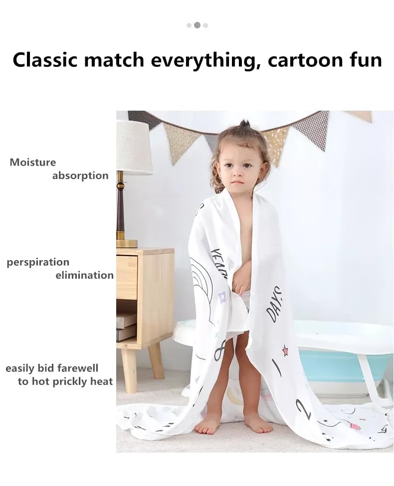BABY STATION Bamboo Cotton Muslin Swaddle Wrapper Blanket for Babies / 2-Layer All Season Ultra Soft Breathable Hypoallergenic Anti-Bacterial Shawl- 110 X 110 cm (Unicorn) - Image 2