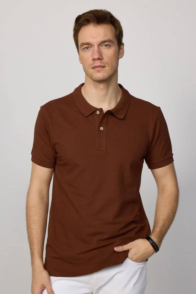 تودورس Men's Slim Fit Narrow Cut Cotton Soft Textured Cool Keeping Fabric Plain Pique Polo Collar T-Shirt