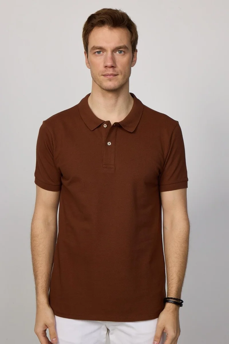 تودورس Men's Slim Fit Narrow Cut Cotton Soft Textured Cool Keeping Fabric Plain Pique Polo Collar T-Shirt