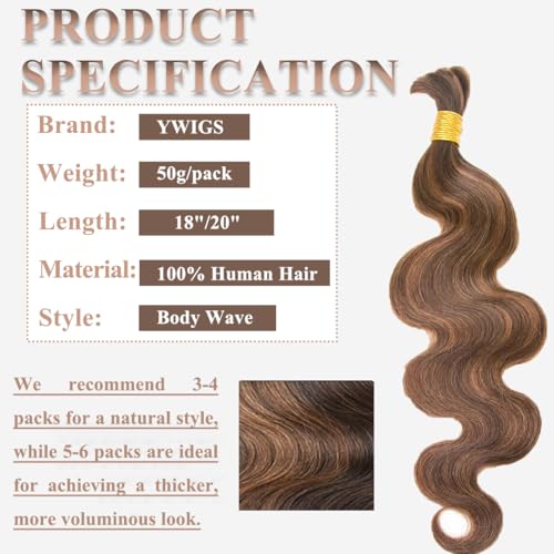Y WIGS YWIGS Body Wave Bulk Human Hair for Braiding Human Braiding Hair for Boho Braids 50G No Weft Virgin Human Hair 430 20inch - Image 3