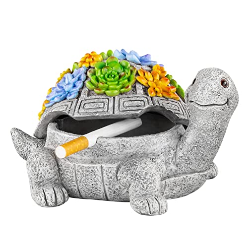 LESES Ashtray, Outdoor Ashtray with Lid Smokeless Waterproof Ash Tray with Cute Turtle Decor, Resin Ashtrays for Cigarettes Home Office, Porch Patio Decorations Indoor - Image 1