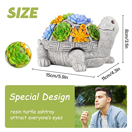 LESES Ashtray, Outdoor Ashtray with Lid Smokeless Waterproof Ash Tray with Cute Turtle Decor, Resin Ashtrays for Cigarettes Home Office, Porch Patio Decorations Indoor - Image 3