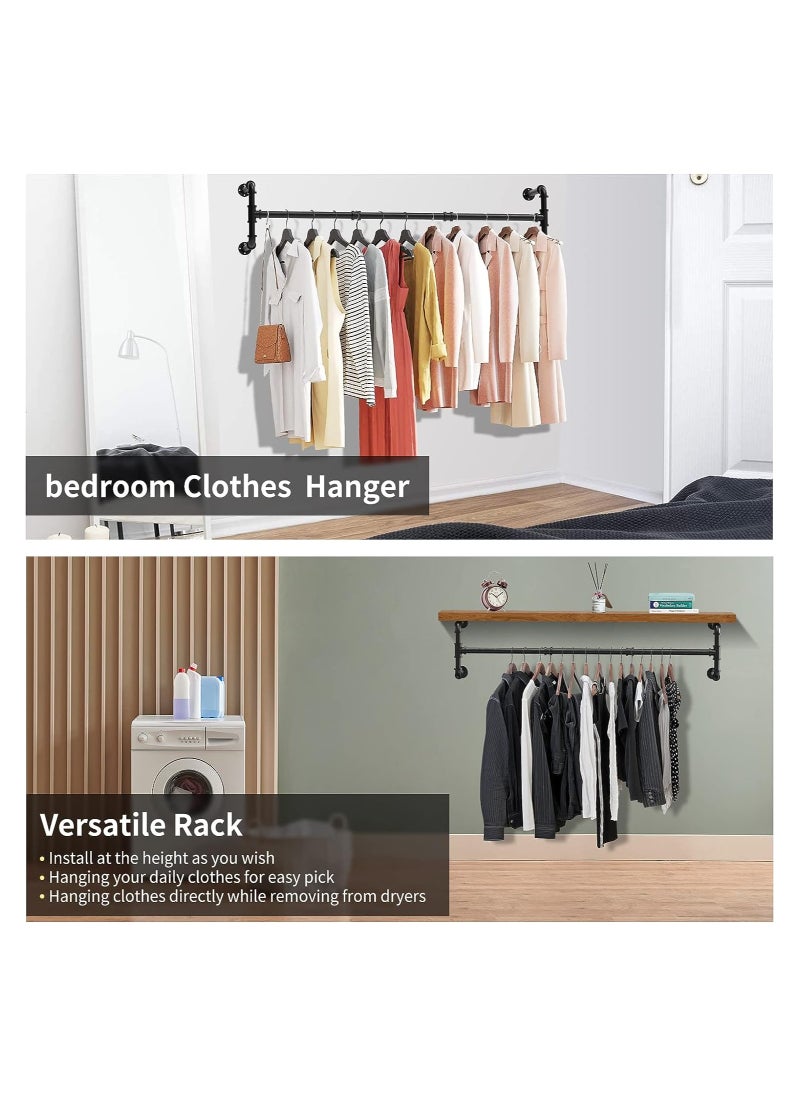 Arabest Clothes Rack Wall Mounted, Industrial Pipe Garment Rack Detachable Adjustable 130 CM Long, Heavy Duty Iron Garment Bar with 3 S-Shaped Hooks  - Image 2