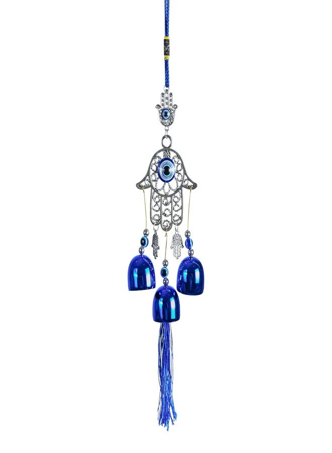 ZAICUS Blue Evil Eye Hamsa Palm Wall Hanging with Nazar Battu & 3 Bells – Protective Charm for Good Luck, Prosperity, and Positive Energy in Your Home, Office, and Car - Image 1