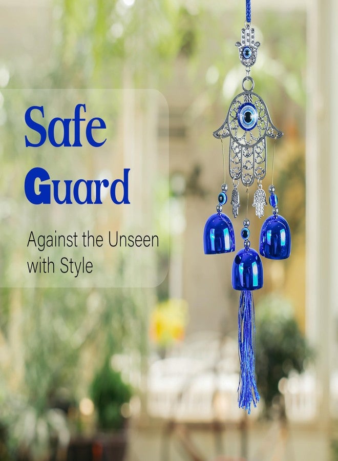 ZAICUS Blue Evil Eye Hamsa Palm Wall Hanging with Nazar Battu & 3 Bells – Protective Charm for Good Luck, Prosperity, and Positive Energy in Your Home, Office, and Car - Image 5
