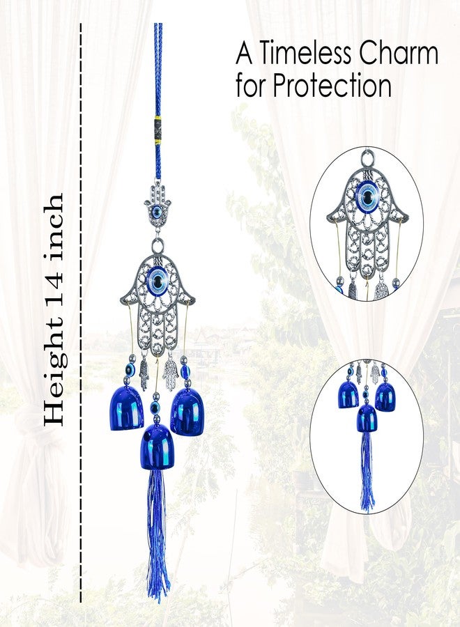 ZAICUS Blue Evil Eye Hamsa Palm Wall Hanging with Nazar Battu & 3 Bells – Protective Charm for Good Luck, Prosperity, and Positive Energy in Your Home, Office, and Car - Image 3