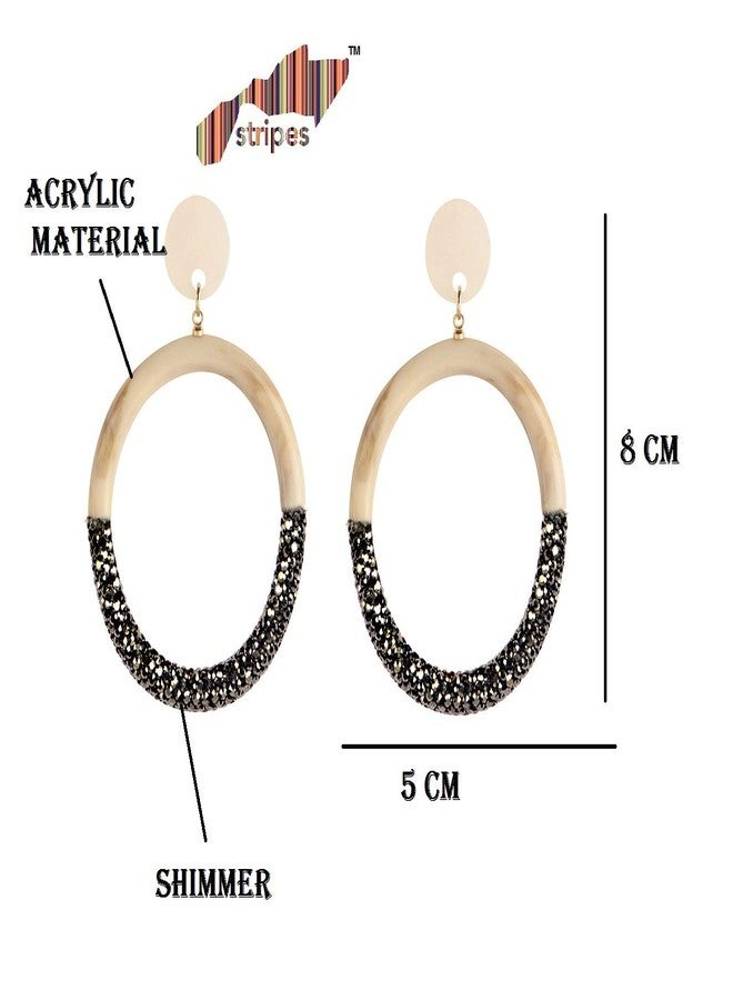 STRIPES® essentials Light Brown with Black Shimmer Acrylic Round Hoop Earrings For Women/Girls - Image 5