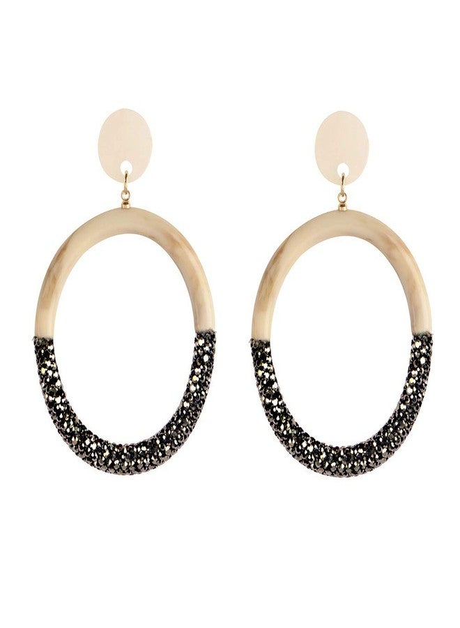 STRIPES® essentials Light Brown with Black Shimmer Acrylic Round Hoop Earrings For Women/Girls - Image 1