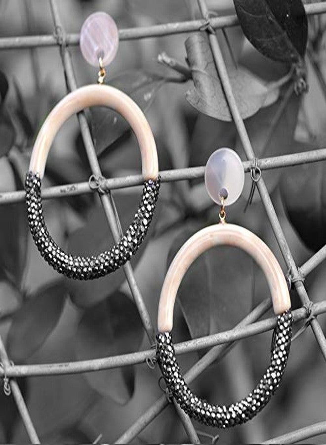 STRIPES® essentials Light Brown with Black Shimmer Acrylic Round Hoop Earrings For Women/Girls - Image 3