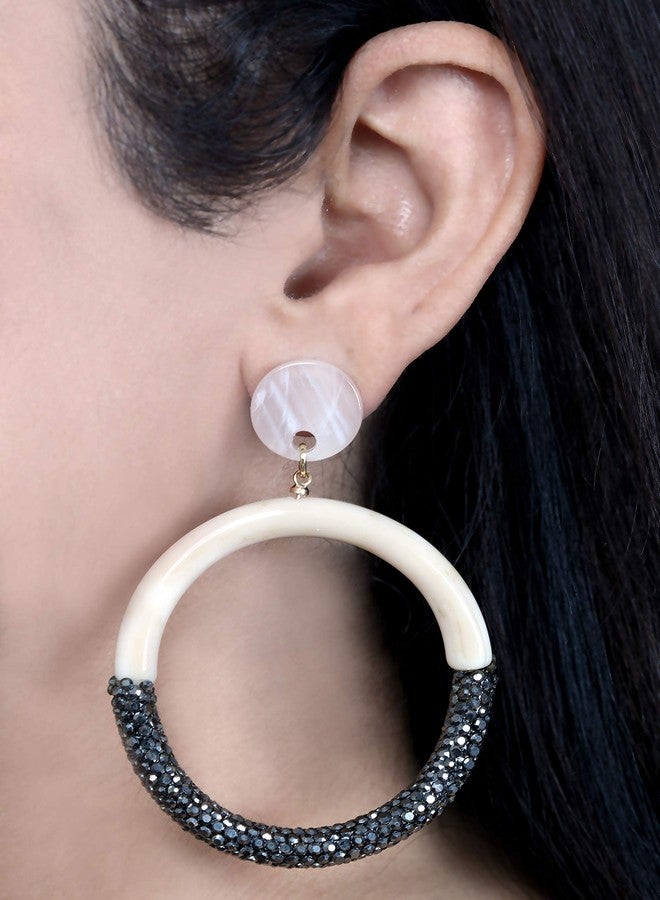 STRIPES® essentials Light Brown with Black Shimmer Acrylic Round Hoop Earrings For Women/Girls - Image 4