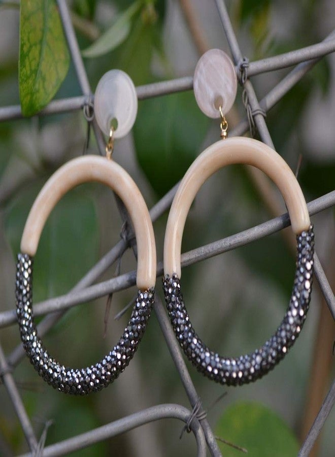 STRIPES® essentials Light Brown with Black Shimmer Acrylic Round Hoop Earrings For Women/Girls - Image 2