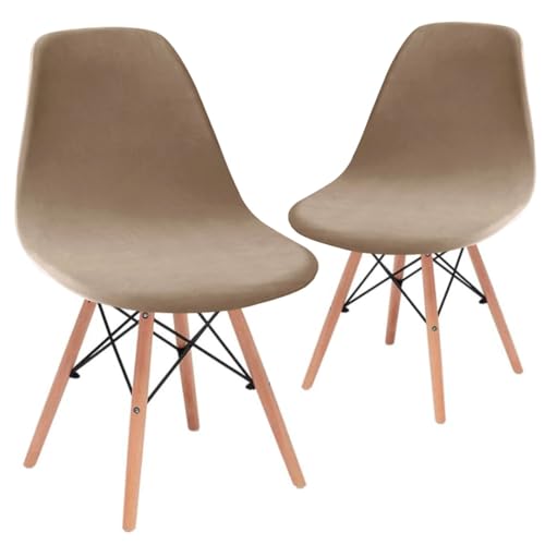 Bifaunvogel Shell Chair Covers Velvet Mid Century Modern Dining Chair Covers Stertch Dining Room Shell Side Chair Slipcovers Lounge Armless Chairs Covers for Kitchen Dining Room Set of 2 Camel - Image 1