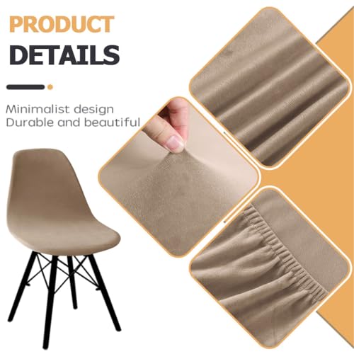 Bifaunvogel Shell Chair Covers Velvet Mid Century Modern Dining Chair Covers Stertch Dining Room Shell Side Chair Slipcovers Lounge Armless Chairs Covers for Kitchen Dining Room Set of 2 Camel - Image 3