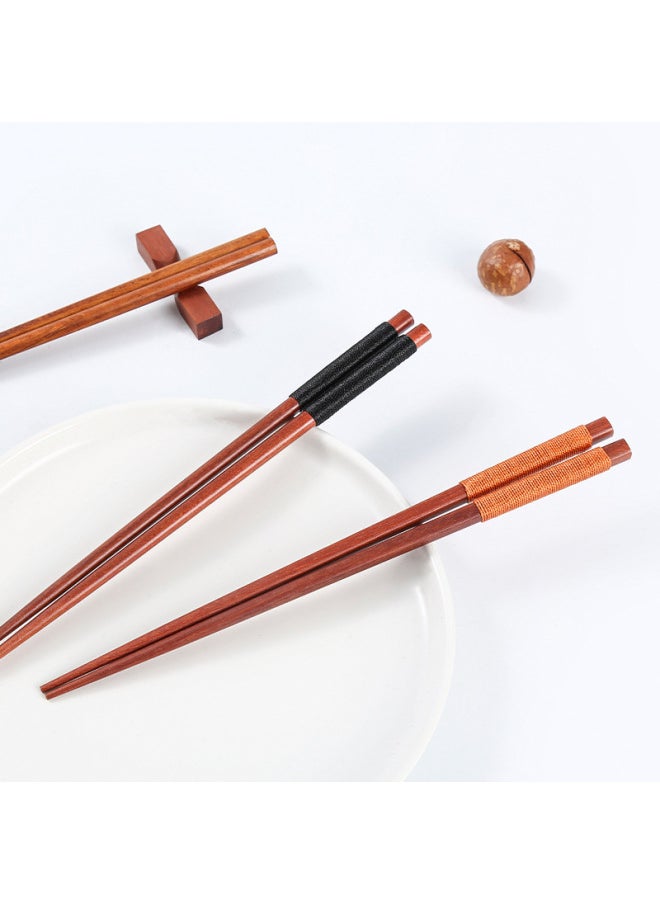 Generic - Japanese Style Long Handle Spoon Fork Set Jujube Wood Spoon Fork Home Dining Utensils Engraved Logo Available-Specifications:22.5cm Nanmu Semi-round Handle Black Line Set - Image 1