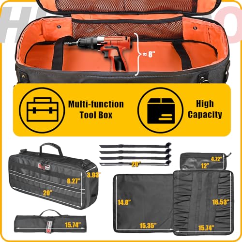 Hutexico 20" UTV Drive Belt Storage Bag, Large Capacity Roll Bar Storage Bag Heavy Duty Tool Bag with Reflective Strip Compatible with All UTV ATV - Image 3