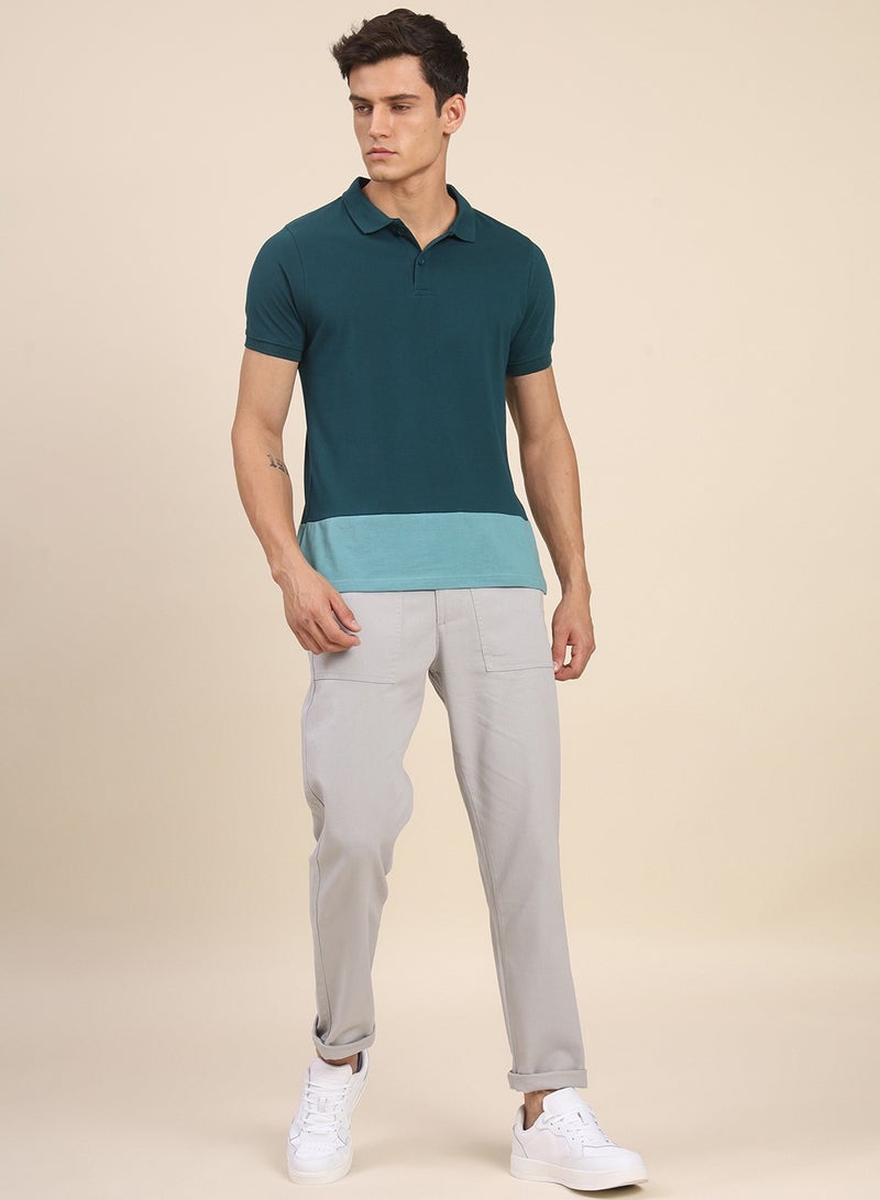 Dennis Lingo Men's Light Grey Cotton Blend Solid Pattern Full Length Chinos Tapered Trouser  - Image 1