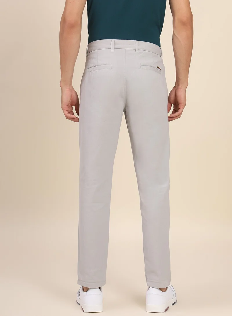 Dennis Lingo Men's Light Grey Cotton Blend Solid Pattern Full Length Chinos Tapered Trouser