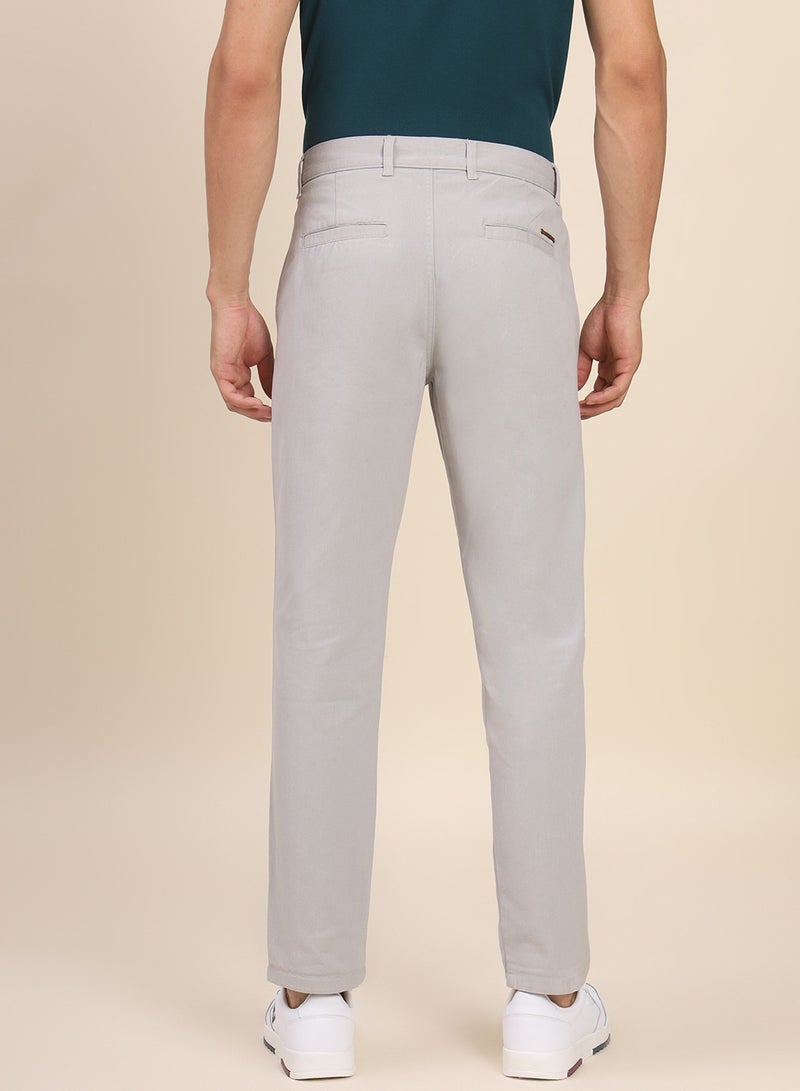 Dennis Lingo Men's Light Grey Cotton Blend Solid Pattern Full Length Chinos Tapered Trouser  - Image 5