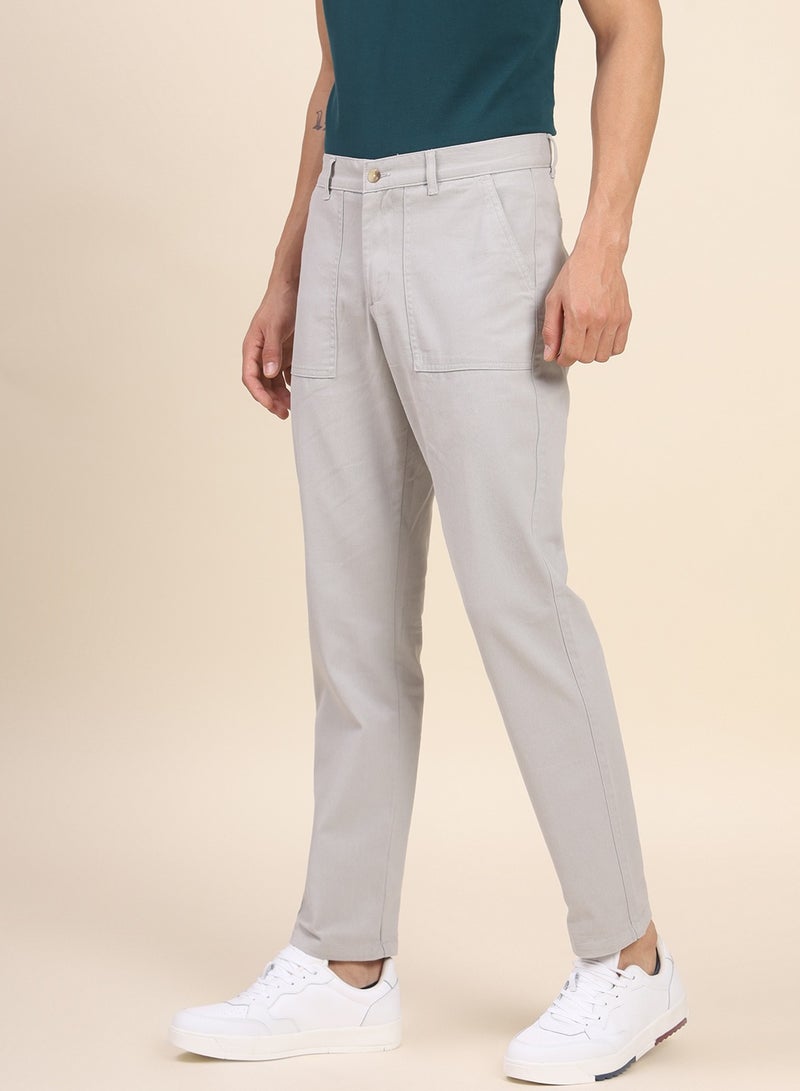 Dennis Lingo Men's Light Grey Cotton Blend Solid Pattern Full Length Chinos Tapered Trouser  - Image 3