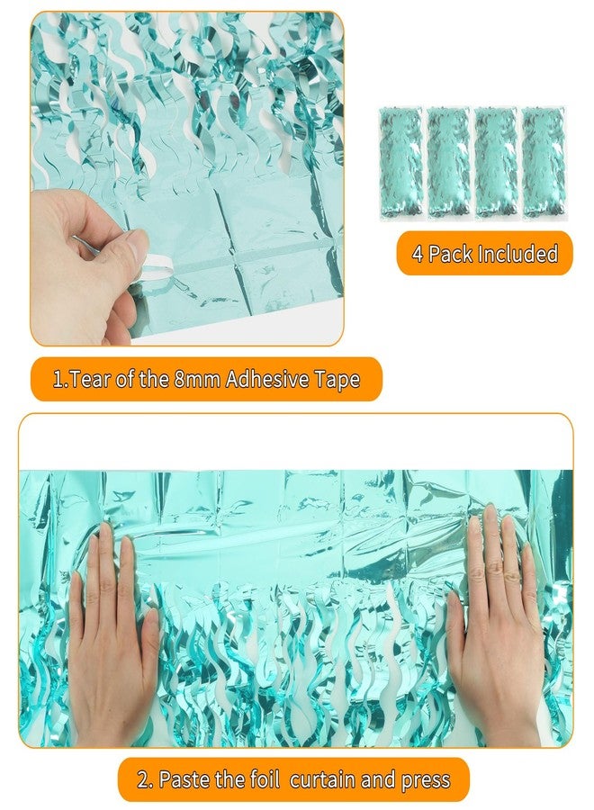 KEEUH 4 Pack 3.3 ft x 6.6 ft Wavy Aqua Teal Blue Tinsel Foil Fringe Curtains Backdrop - Wave Metallic Foil Curtains for Wedding Girl Princess Bachelorette Euphoria Theme Party Decoration - Image 4