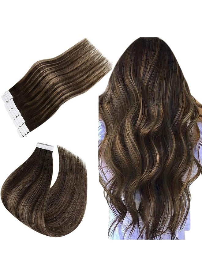 Easyouth - Tape In Extensions Human Hair Brown Balayage Tape Extensions Human Hair Darkest Brown Ombre Ash Brown Mixed Brown Tape In Hair Extensions Real Human Hair Remy 18Inch 20Pcs 40G - Image 1