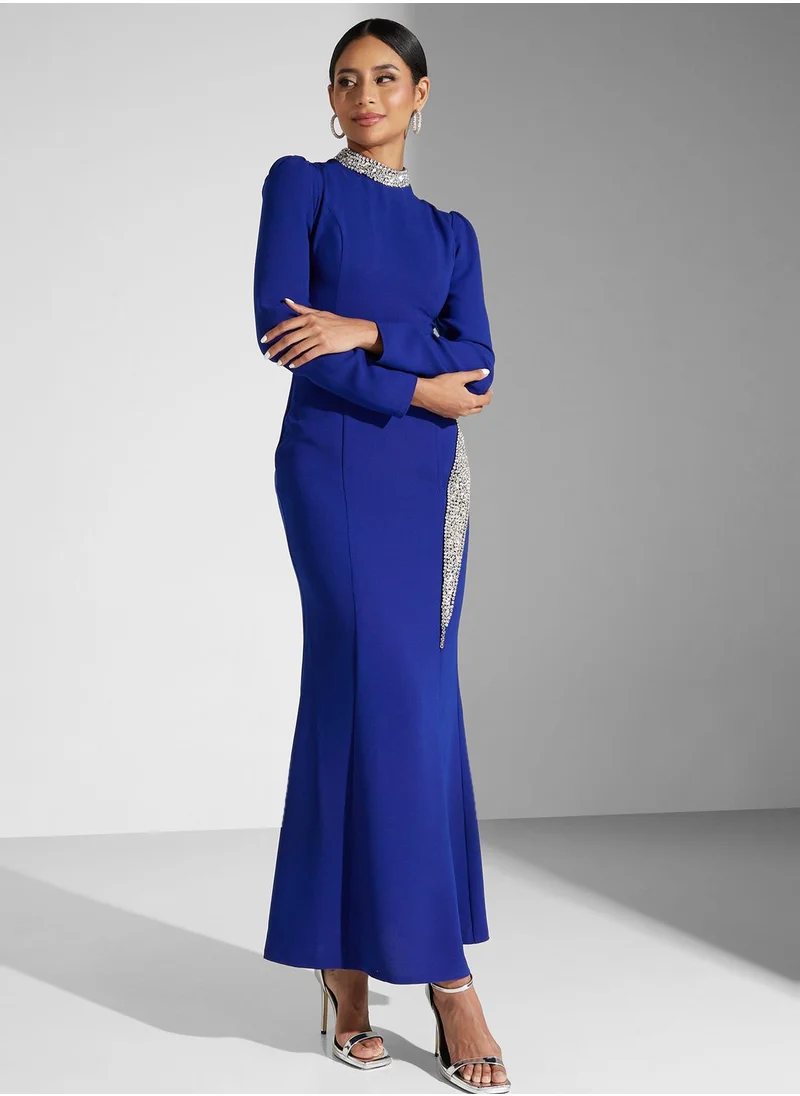 Akadia Fashion Embellished Cape Sleeve Dress