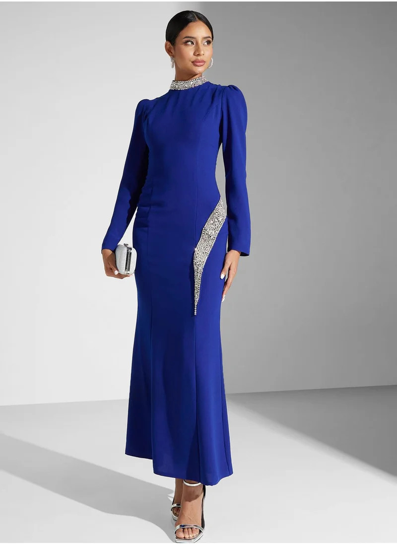 Akadia Fashion Embellished Cape Sleeve Dress