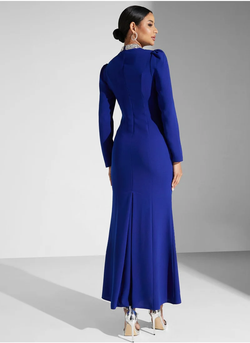 Akadia Fashion Embellished Cape Sleeve Dress