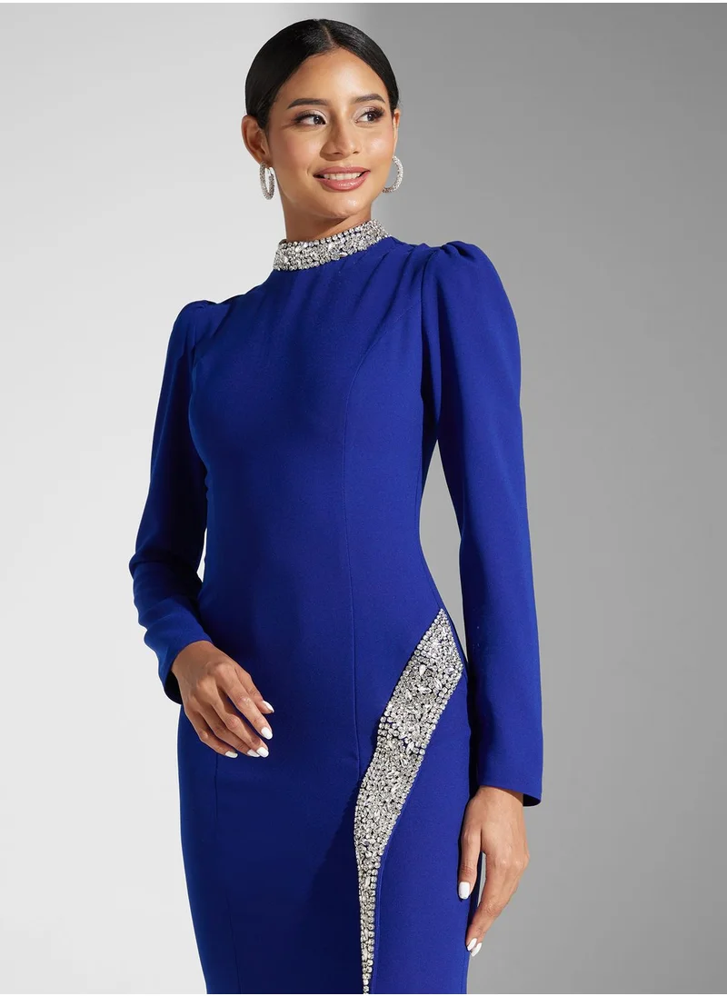 Akadia Fashion Embellished Cape Sleeve Dress