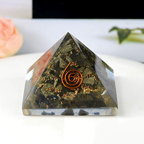 Crystu Natural Pyrite Orgone Pyramid for Reiki Healing Crystal Healing Stone Orgonite Pyramid Size 40-50 mm (Color : Golden) Pack of 1 pc - Image 2