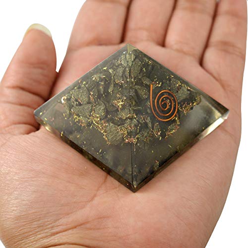 Crystu Natural Pyrite Orgone Pyramid for Reiki Healing Crystal Healing Stone Orgonite Pyramid Size 40-50 mm (Color : Golden) Pack of 1 pc - Image 1