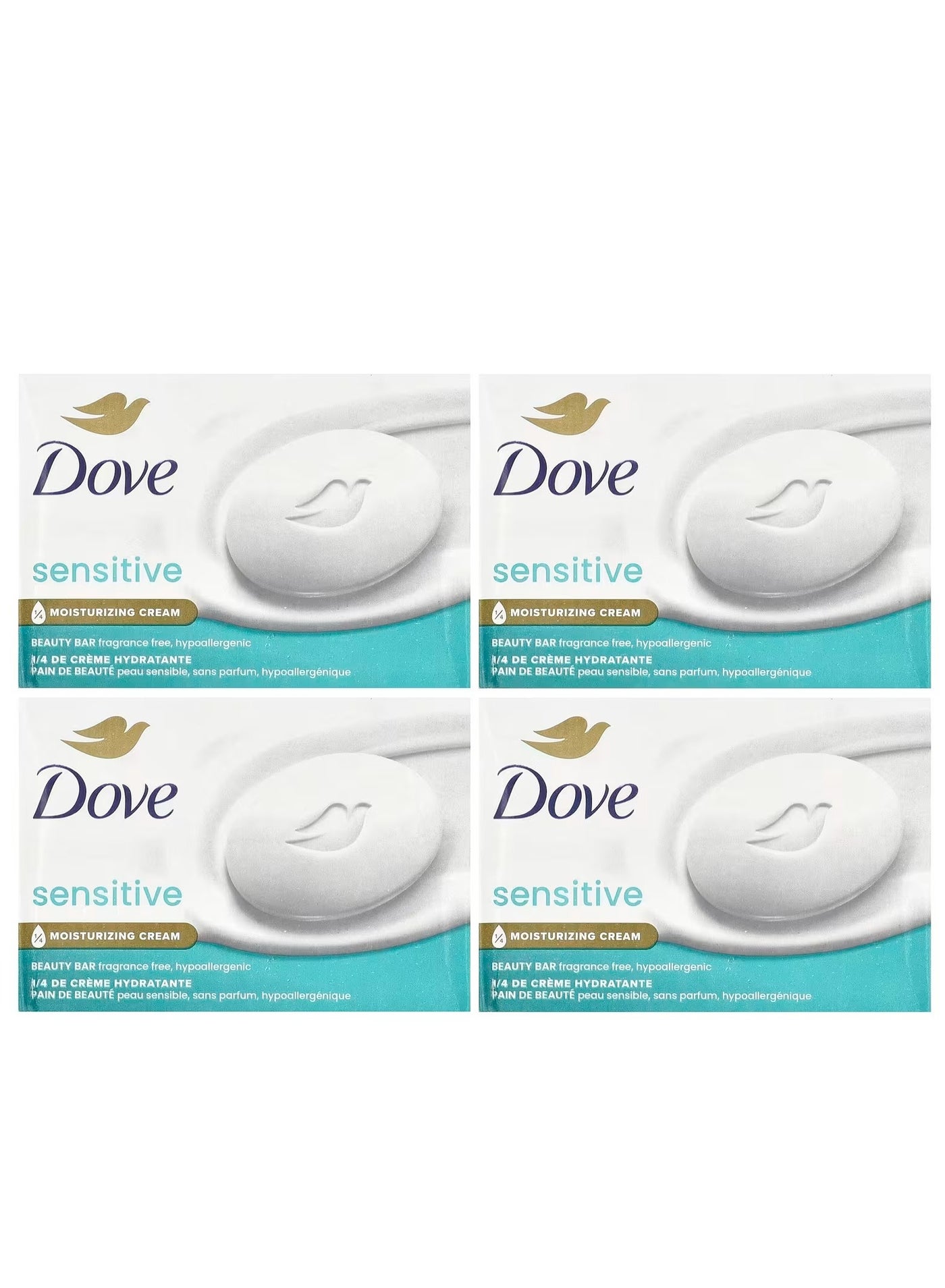 Dove Beauty Bar Soap, Sensitive Skin, Fragrance Free, 4 Bars, 3.75 oz (106 g) Each