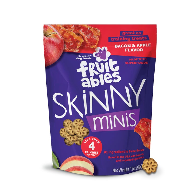 Fruitables Skinny Mini Dog Treats, Healthy Sweet Potato Treat for Dogs, Low Calorie & Delicious, Puppy Training, No Wheat, Corn or Soy, Made in the USA, Bacon and Apple Flavor, 12oz - Image 1
