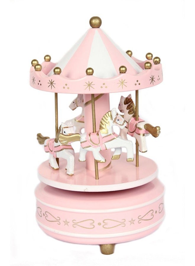 School Supplies New Pink Wooden Merry Go Round Carousel Classic Music Box Kids Girls Gift Toy - Image 1