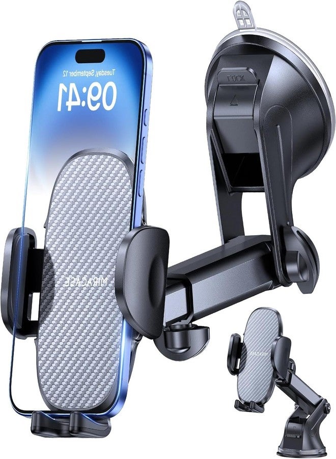 Miracase حاملات هواتف ميرا كيس لسيارتك، [صديقة للحالات السميكة والهواتف الثقيلة] حامل هاتف السيارة بدون استخدام اليدين، حامل هاتف السيارة للوحة القيادة والزجاج الأمامي يناسب جميع الهواتف الذكية - Image 1