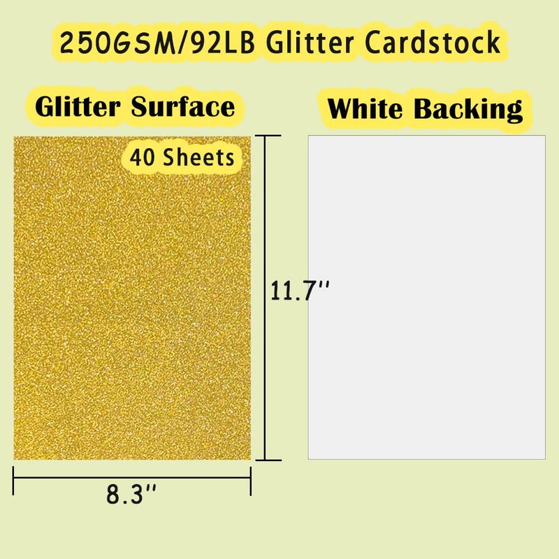SALEMAR Gold Glitter Paper Cardstocks Sparkling Cardstocks for Cricut, Glitter Paper for Creating Greeting Cards, Cake Toppers, Wedding Crafts, 250Gsm, 10 Sheets(Gold) - Image 2