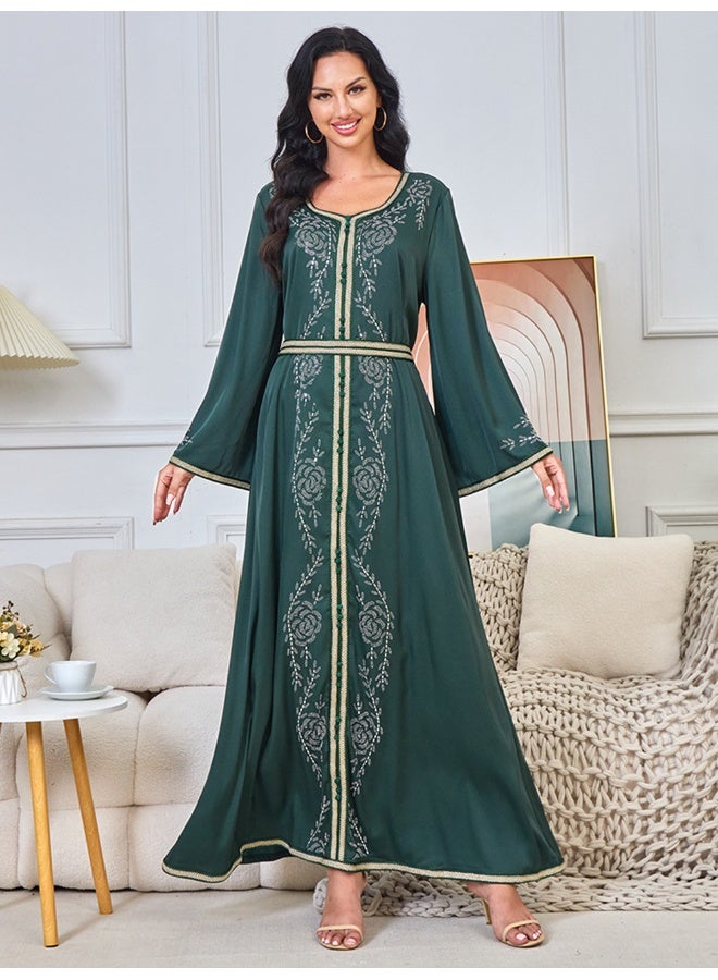 Madam Uniq Dark Green Long Sleeve Muslim Dress Maxi Robe - Image 1