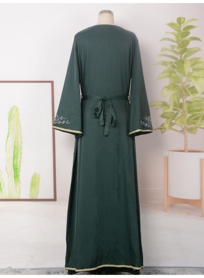 Madam Uniq Dark Green Long Sleeve Muslim Dress Maxi Robe - Image 4