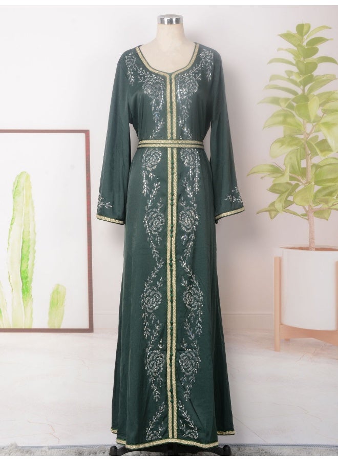 Madam Uniq Dark Green Long Sleeve Muslim Dress Maxi Robe - Image 3