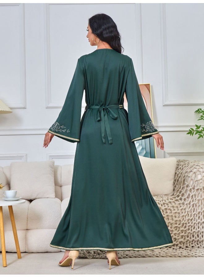 Madam Uniq Dark Green Long Sleeve Muslim Dress Maxi Robe - Image 2
