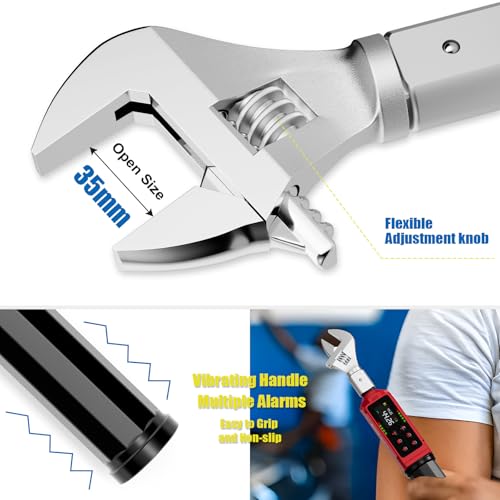 ANPUDS Adjustable Digital Torque Wrench, 0.66-44.29 Ft.lb/0.9-60 Nm, Hvac Torque Wrench with 35mm Jaw, 3/8 Drive Ratchet, ±1% Accuracy, Vibration, Buzzer and LED Indicator for Split AC, Bike, Moto - Image 3
