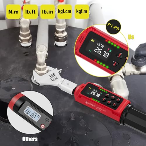 ANPUDS Adjustable Digital Torque Wrench, 0.66-44.29 Ft.lb/0.9-60 Nm, Hvac Torque Wrench with 35mm Jaw, 3/8 Drive Ratchet, ±1% Accuracy, Vibration, Buzzer and LED Indicator for Split AC, Bike, Moto - Image 5