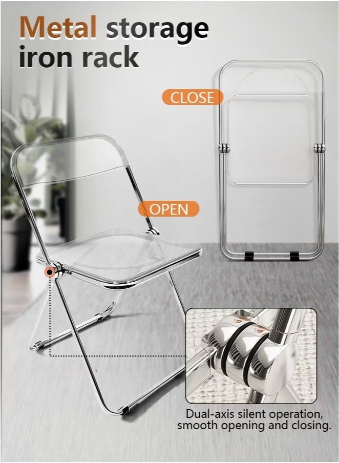 Monda Modern Acrylic Folding Chairs Transparent Folding Chairs Acrylic Chair Stackable with Crystal Plastic Seat Metal Frame Accent Side Chair for Home , Office , Wedding , Party (Transparent) - Image 3