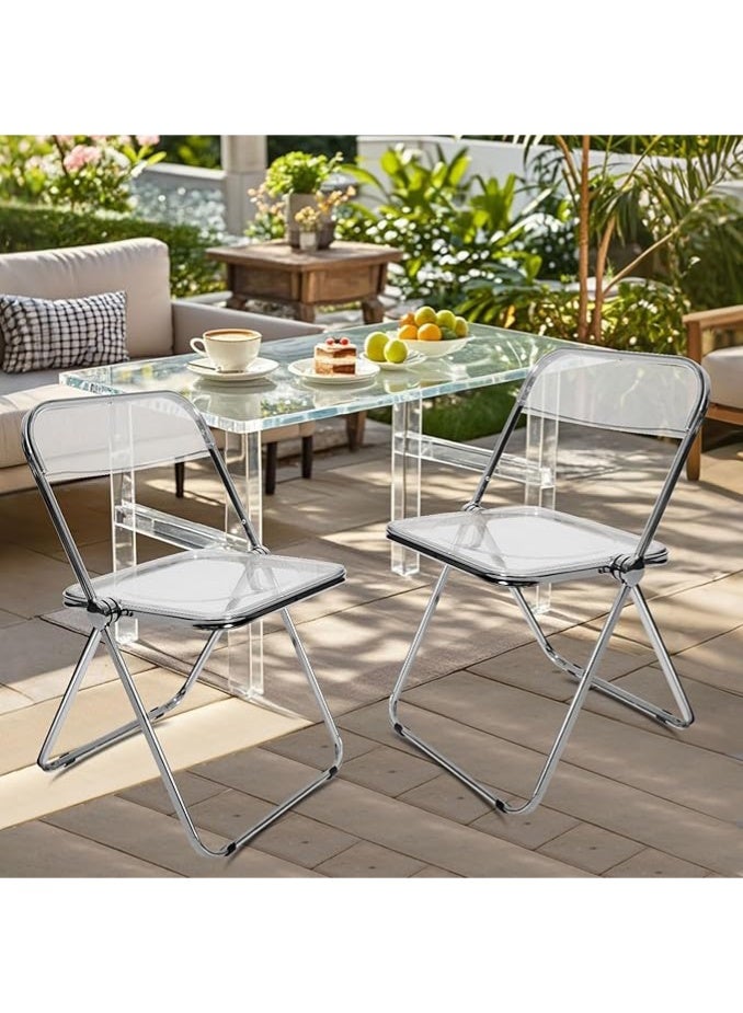 Monda Modern Acrylic Folding Chairs Transparent Folding Chairs Acrylic Chair Stackable with Crystal Plastic Seat Metal Frame Accent Side Chair for Home , Office , Wedding , Party (Transparent) - Image 2