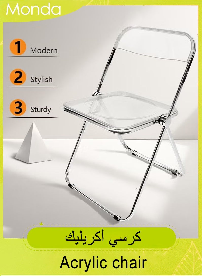 Monda Modern Acrylic Folding Chairs Transparent Folding Chairs Acrylic Chair Stackable with Crystal Plastic Seat Metal Frame Accent Side Chair for Home , Office , Wedding , Party (Transparent) - Image 1