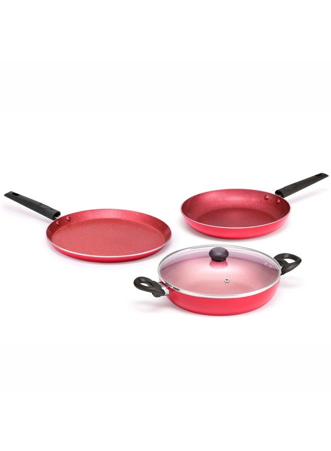 Butterfly Coral DLX KCP 3 Non Stick Cookware Set| Tawa 250 MM | Fry Pan 240 MM | Kadai 240 MM | Induction Base| Premium Virgin Aluminum | PFOA Free | Scratch Resistant | Velvet Red - Image 1